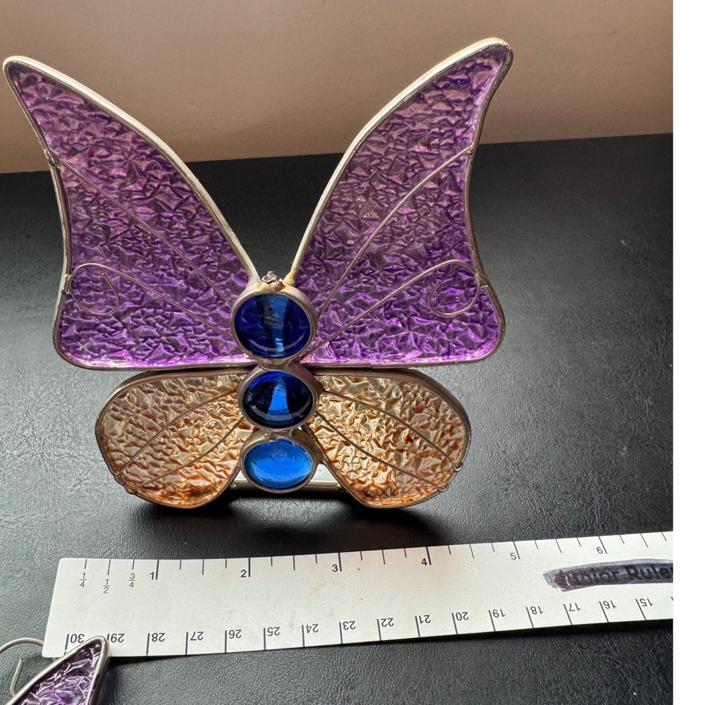 Vintage stain glass Silken Wings porcelain butterfly ornaments decor cottagecore - Picture 7 of 7